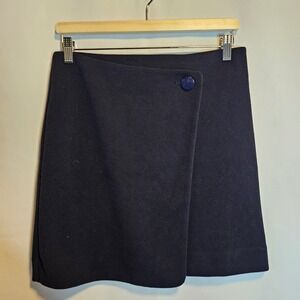 LOFT Women's Navy Blue Wrap Skirt with Button Detail Career Office